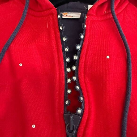 Quacker Factory Red & Navy Hooded Zip Sweatshirt with Crystal Beading Sz S - Picture 7 of 14